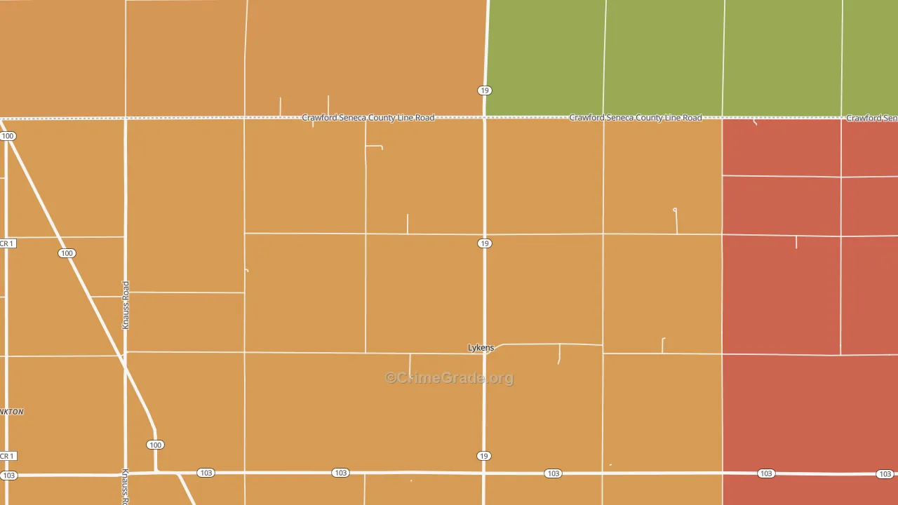 Lykens, OH Map of Assault Rates