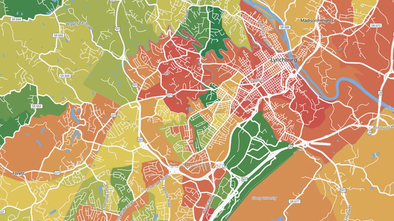 Lynchburg City, VA Map of Assault Rates
