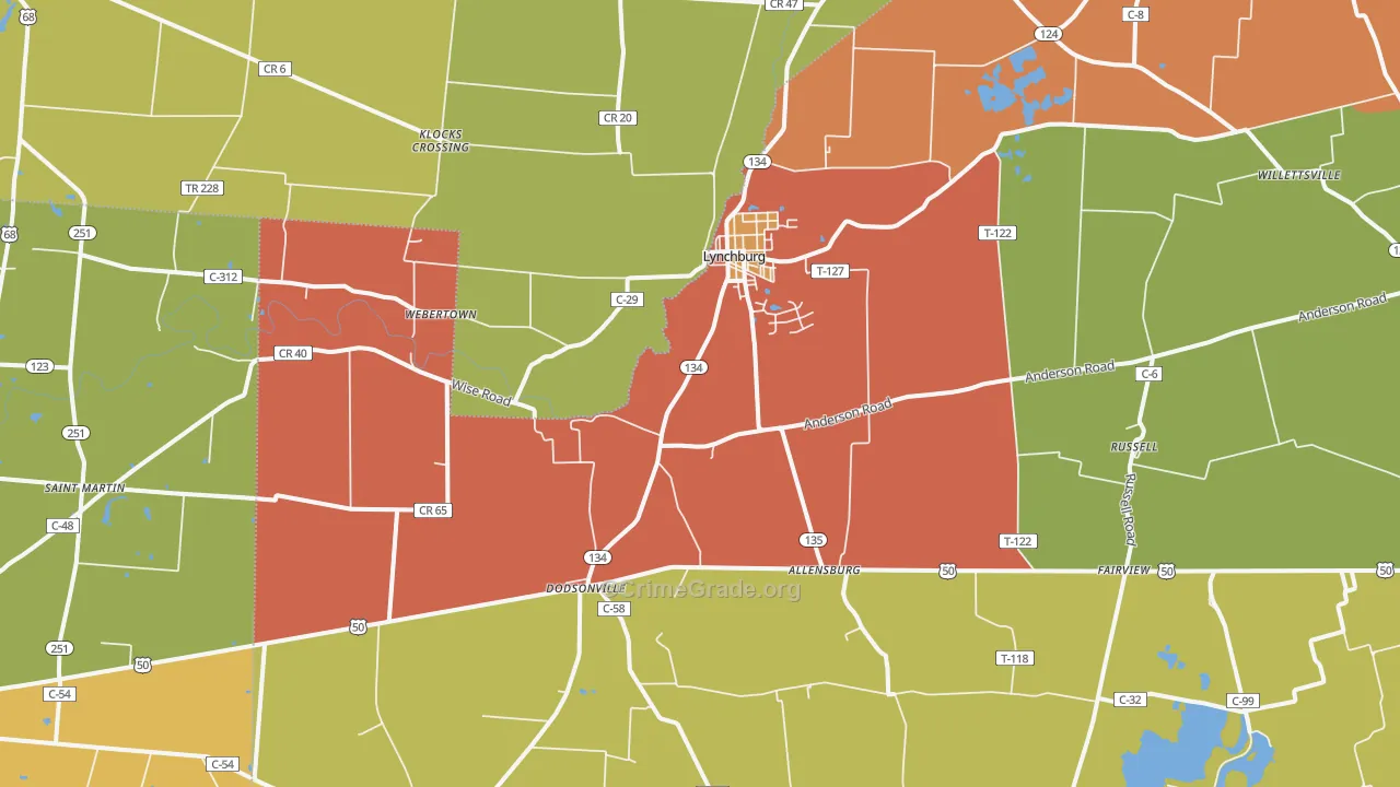 Lynchburg, OH Map of Assault Rates