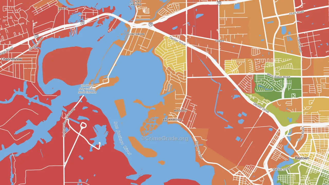 Lynchburg, TX Map of Assault Rates