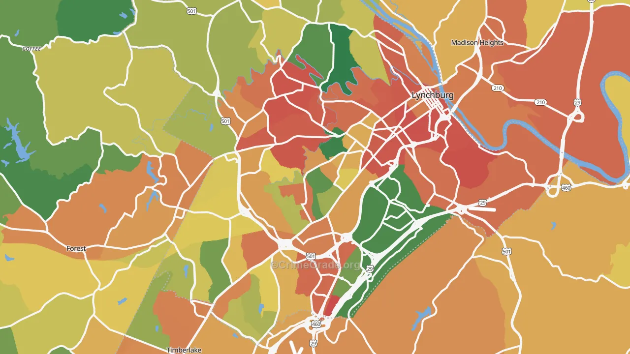 Lynchburg, VA Map of Assault Rates