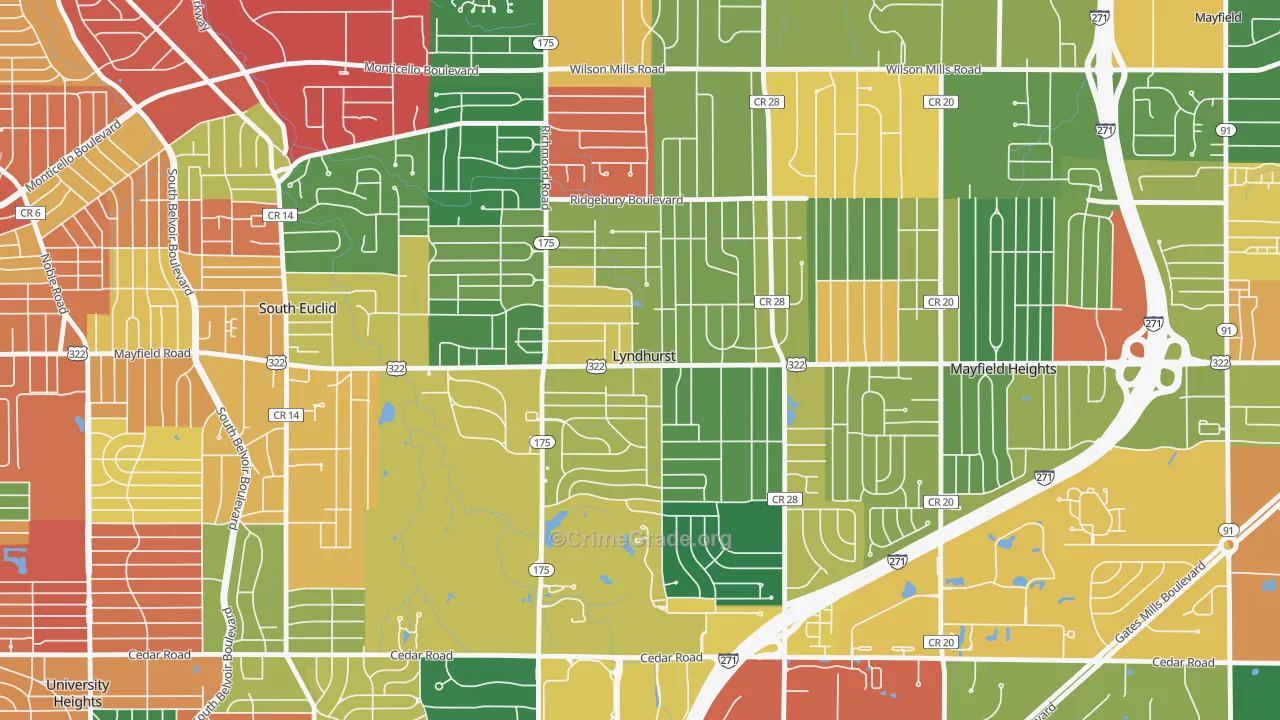 Lyndhurst, OH Map of Assault Rates