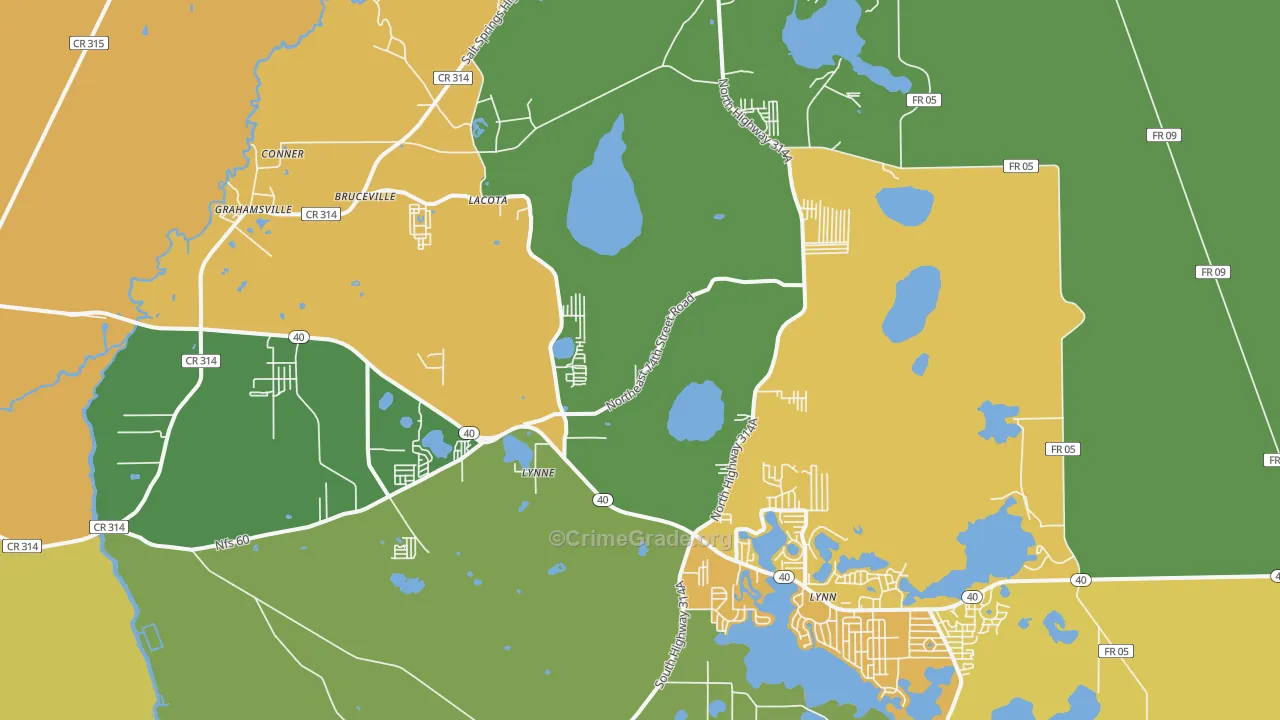 Lynne, FL Map of Assault Rates