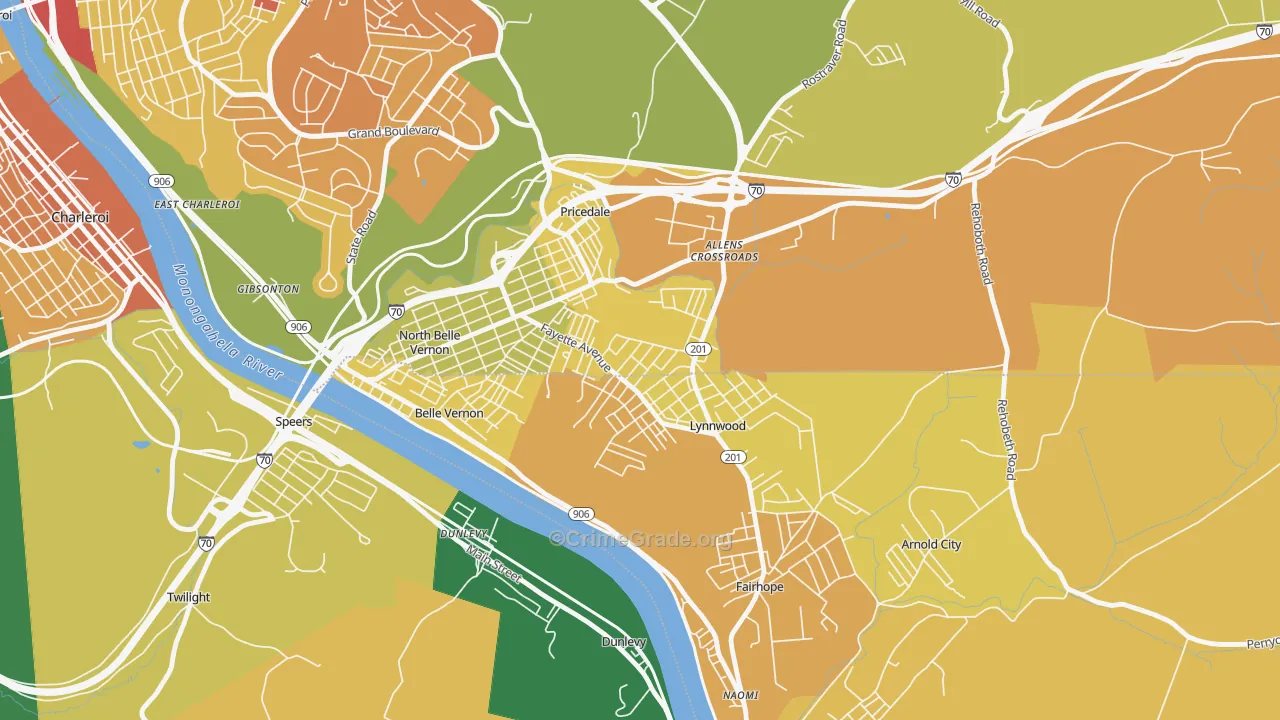 Lynnwood-Pricedale, PA Map of Assault Rates