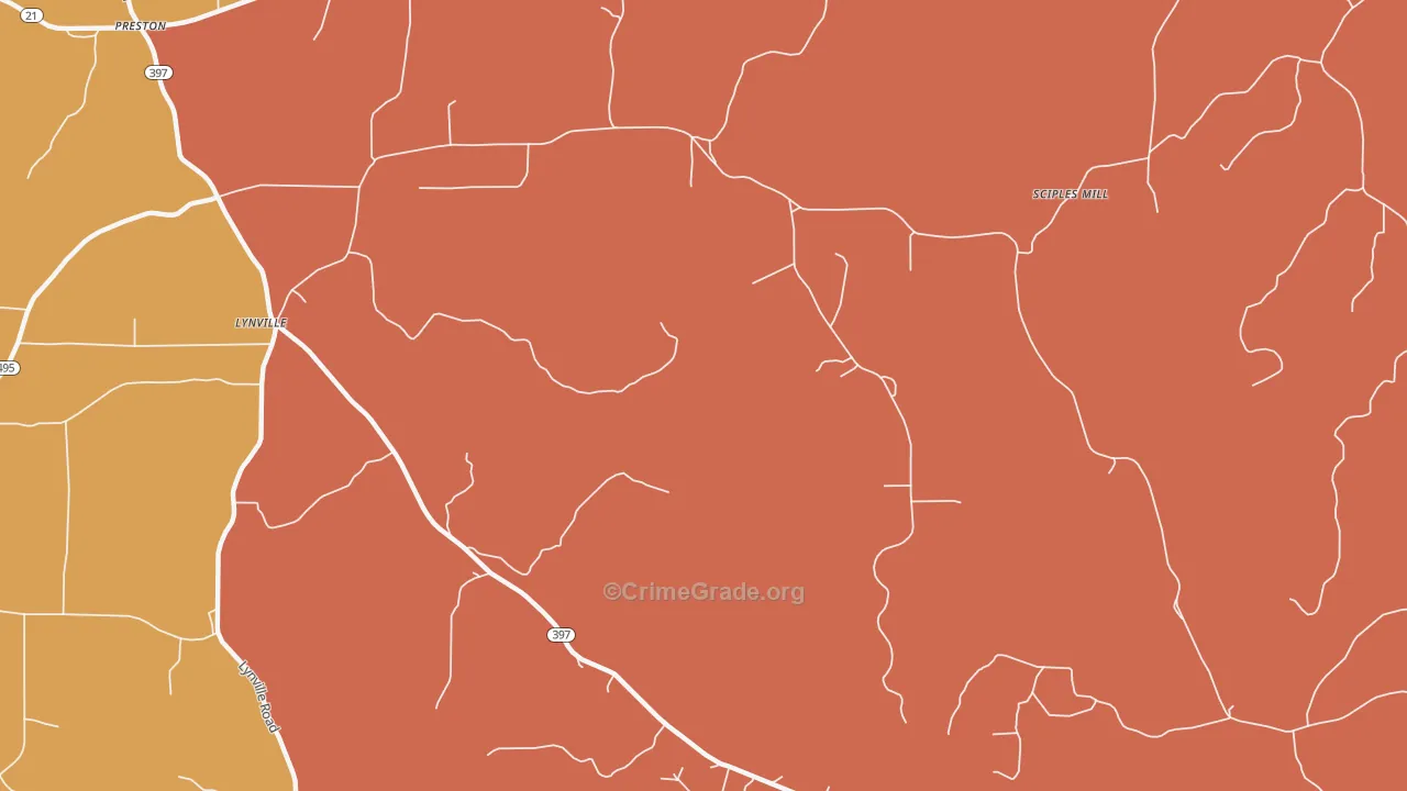 Lynville, MS Map of Assault Rates