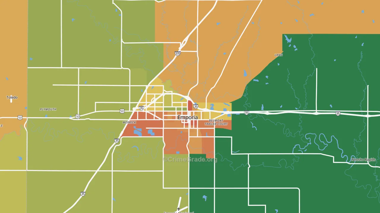 Lyon County, KS Map of Assault Rates