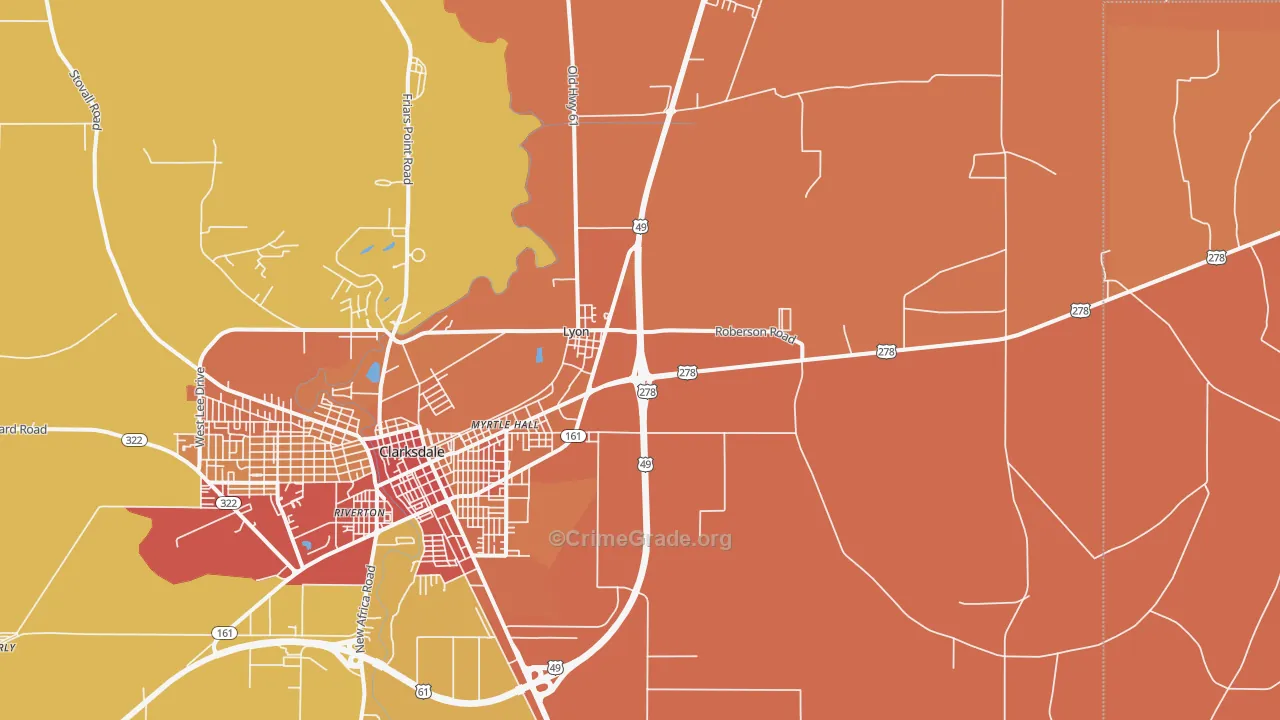 Lyon, MS Map of Assault Rates