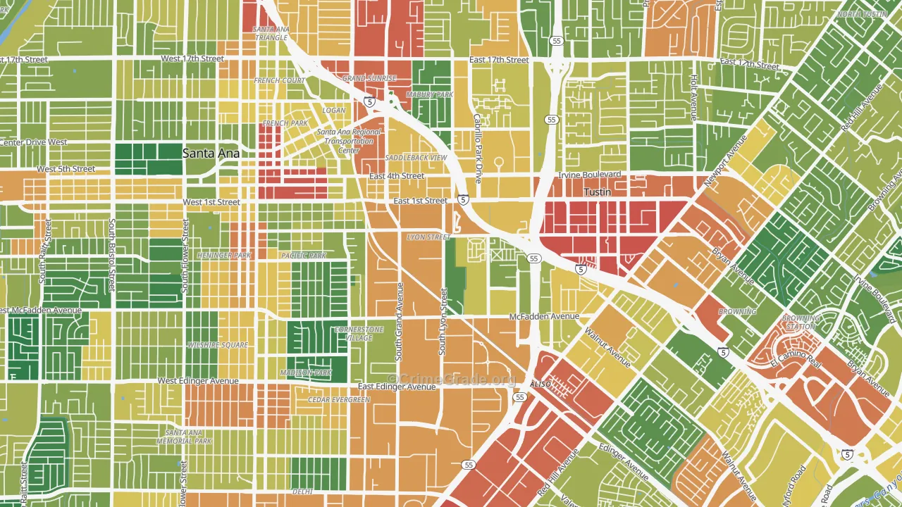 Lyon Street, Santa Ana, CA Map of Assault Rates