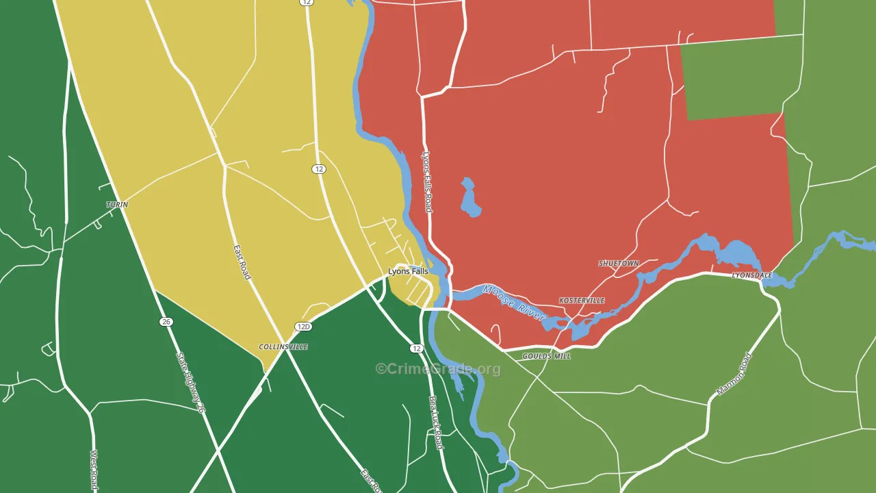 Lyons Falls, NY Map of Assault Rates