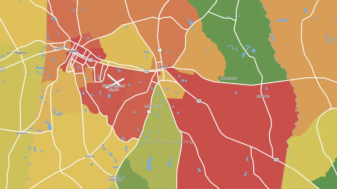 Lyons, GA Map of Assault Rates