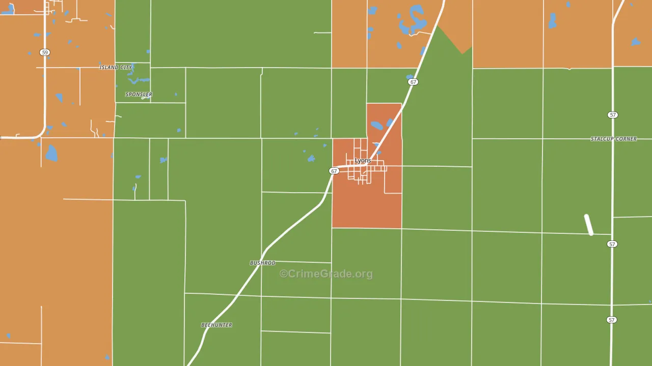 Lyons, IN Map of Assault Rates