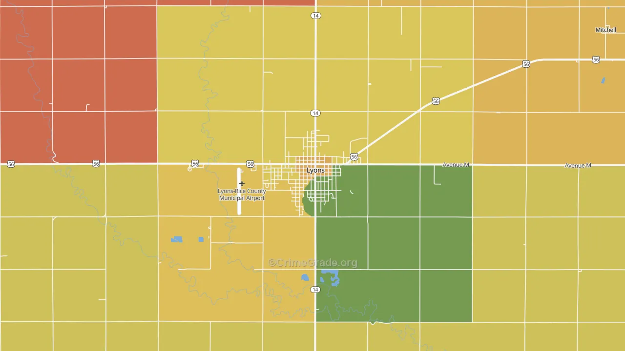 Lyons, KS Map of Assault Rates