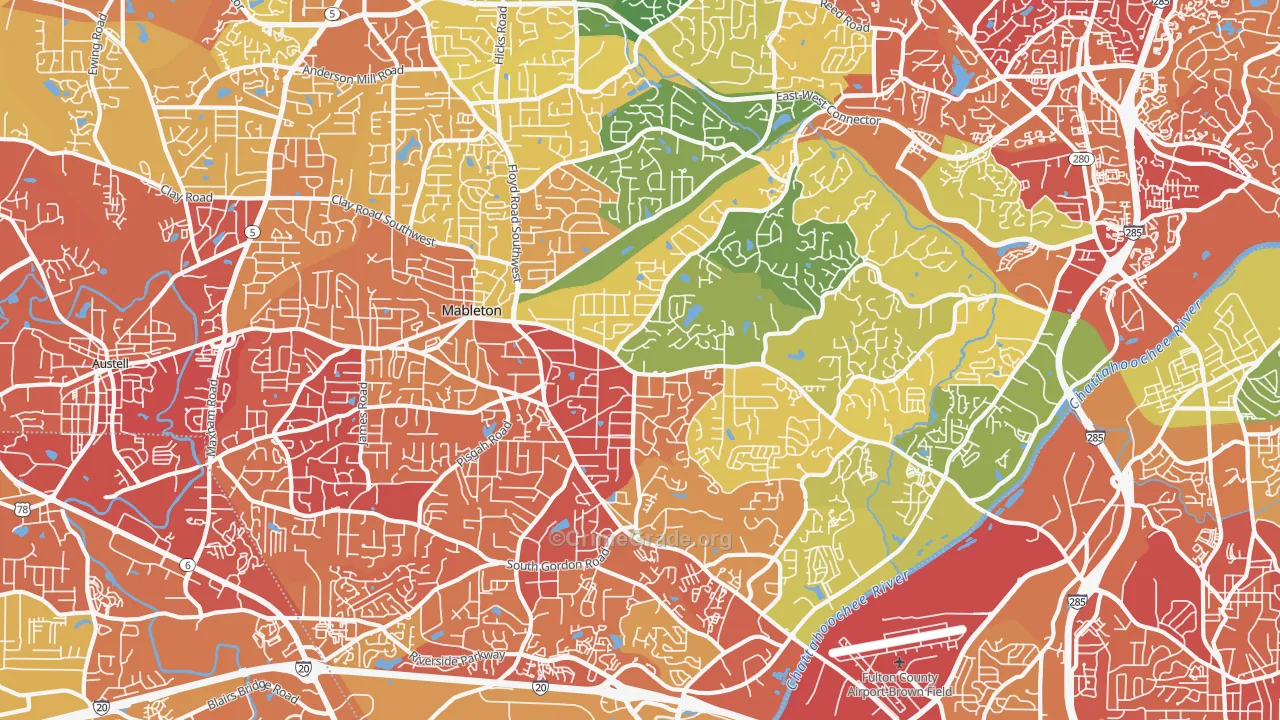Mableton, GA Map of Assault Rates