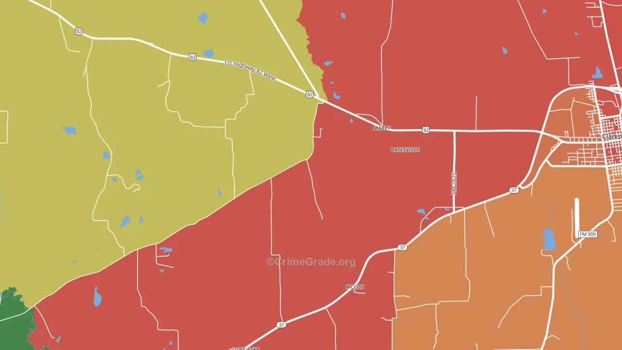Mabry, TX Map of Assault Rates