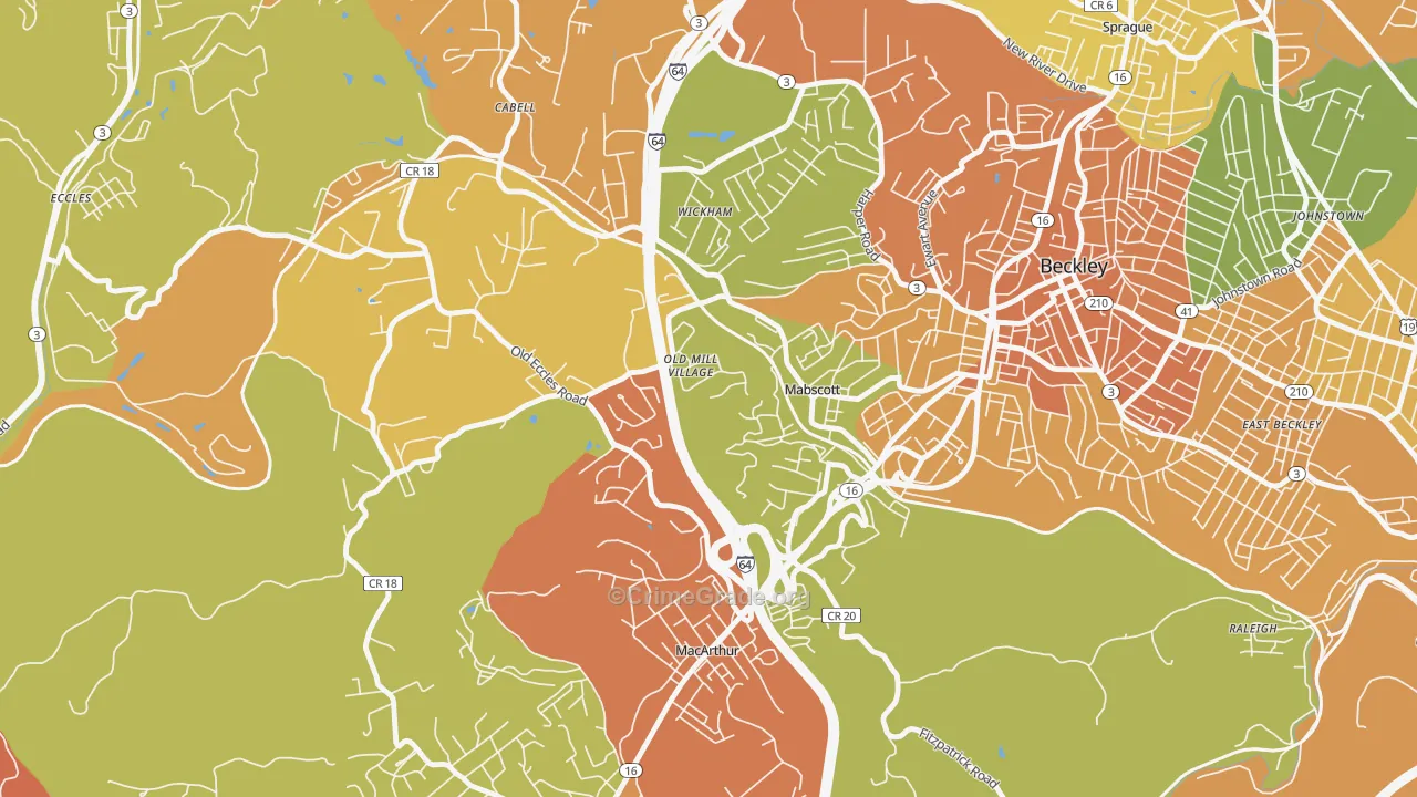 Mabscott, WV Map of Assault Rates