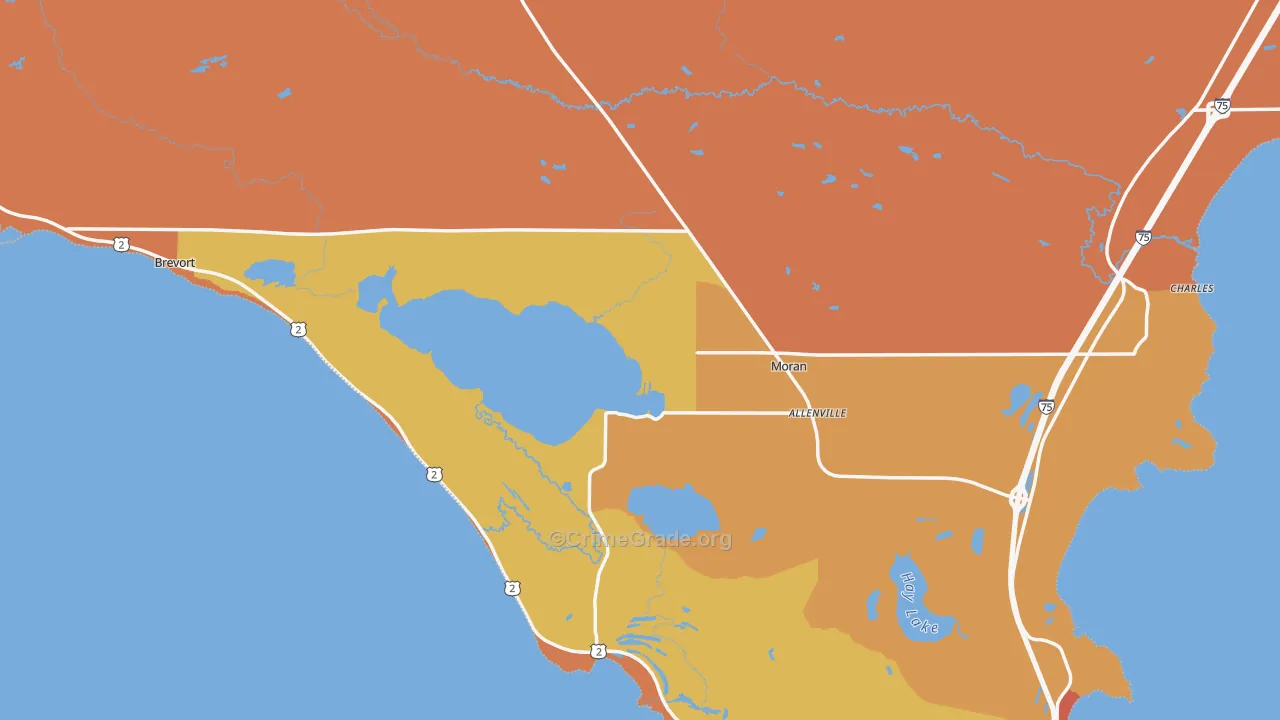 Mackinac County, MI Map of Assault Rates