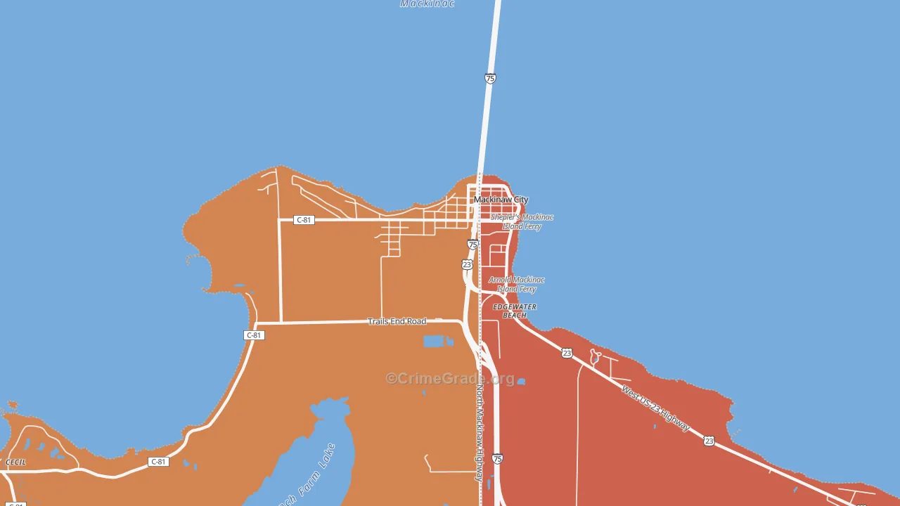 Mackinaw City, MI Map of Assault Rates
