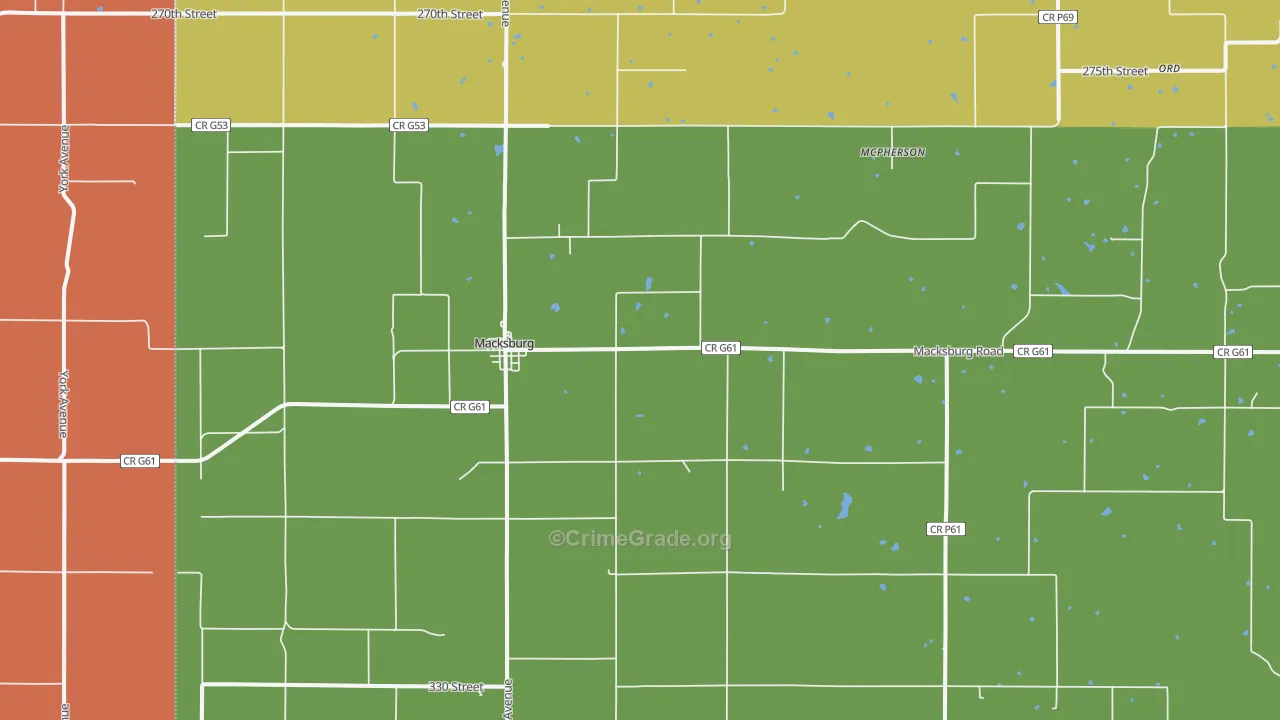Macksburg, IA Map of Assault Rates