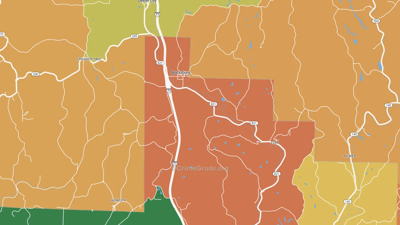 Macksburg, OH Map of Assault Rates