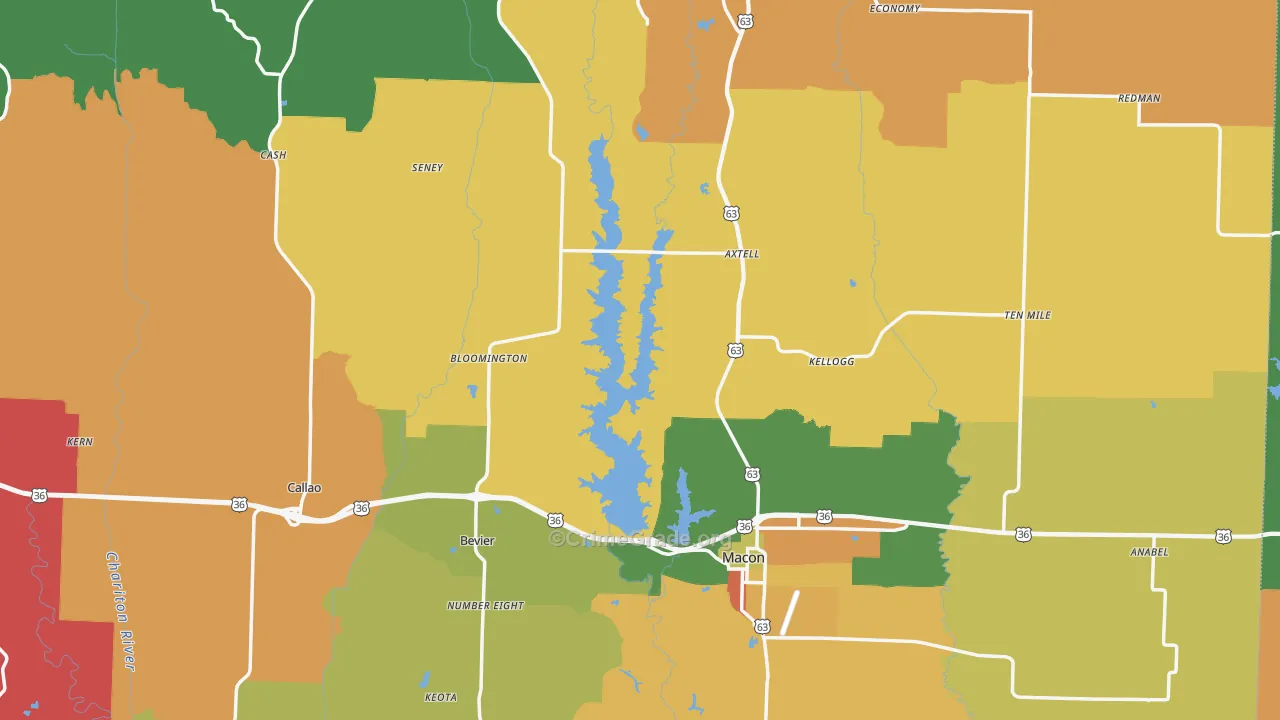 Macon County, MO Map of Assault Rates