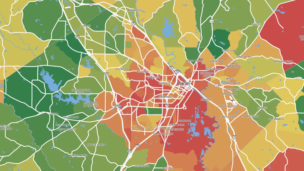 Macon, GA Map of Assault Rates