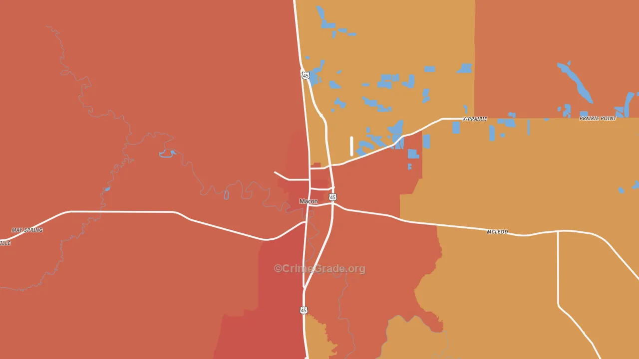Macon, MS Map of Assault Rates