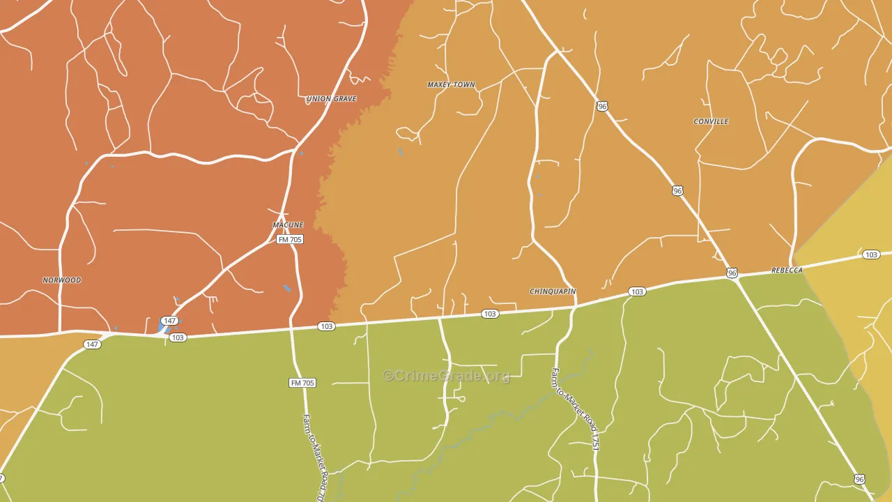 Macune, TX Map of Assault Rates