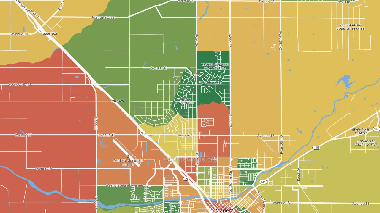 Madera Acres, CA Map of Assault Rates
