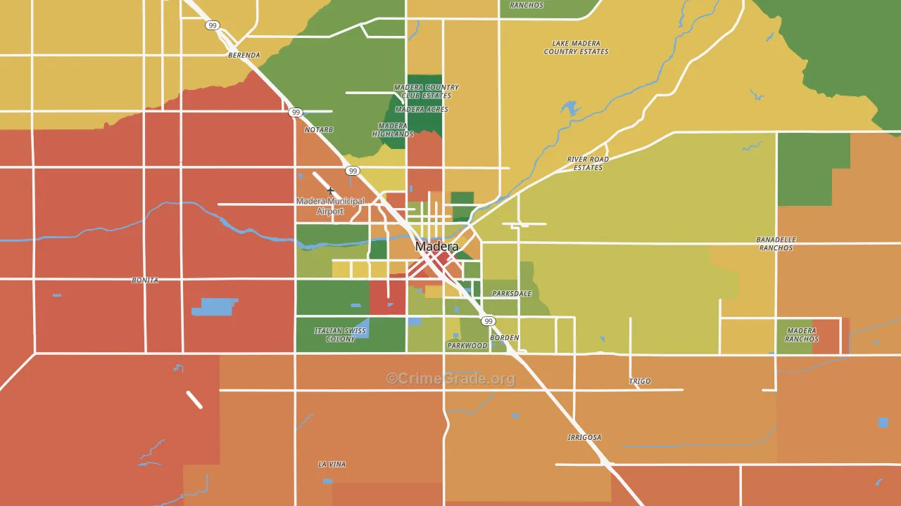 Madera, CA Map of Assault Rates