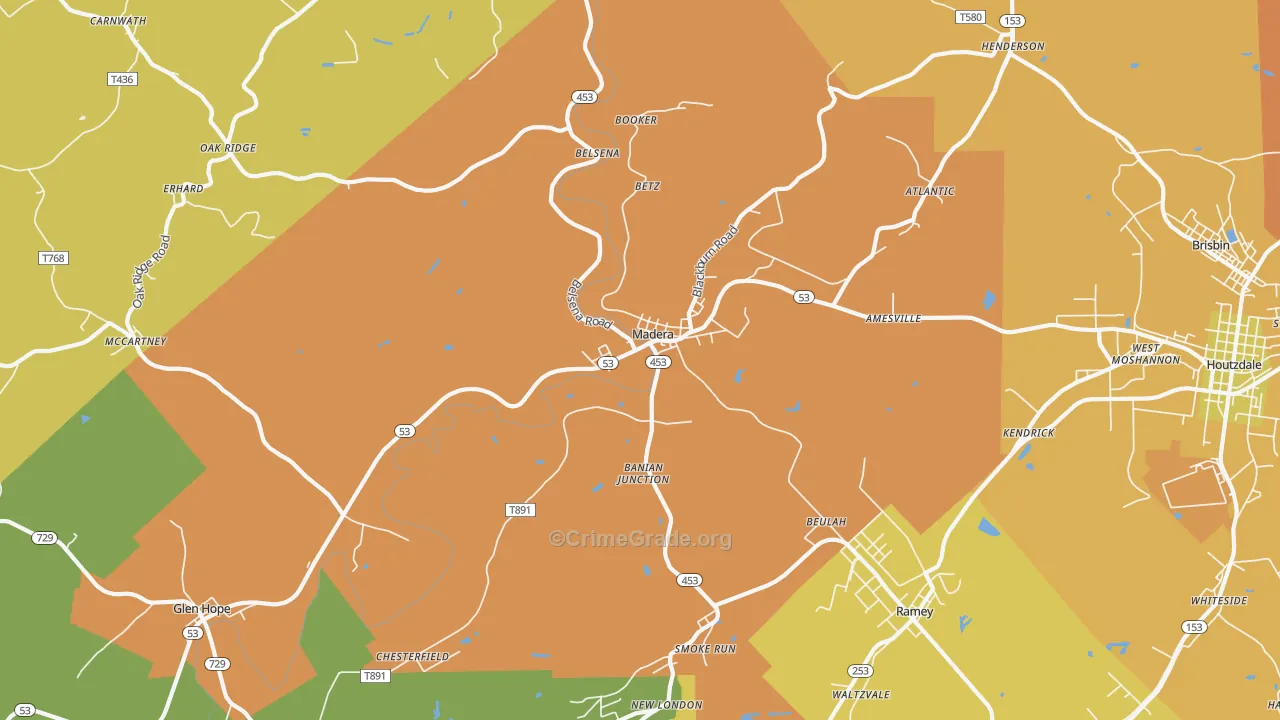 Madera, PA Map of Assault Rates
