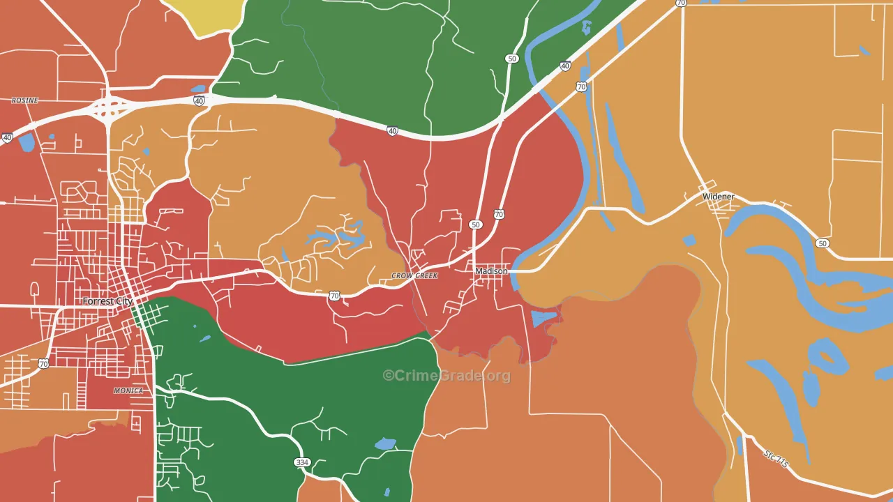 Madison, AR Map of Assault Rates