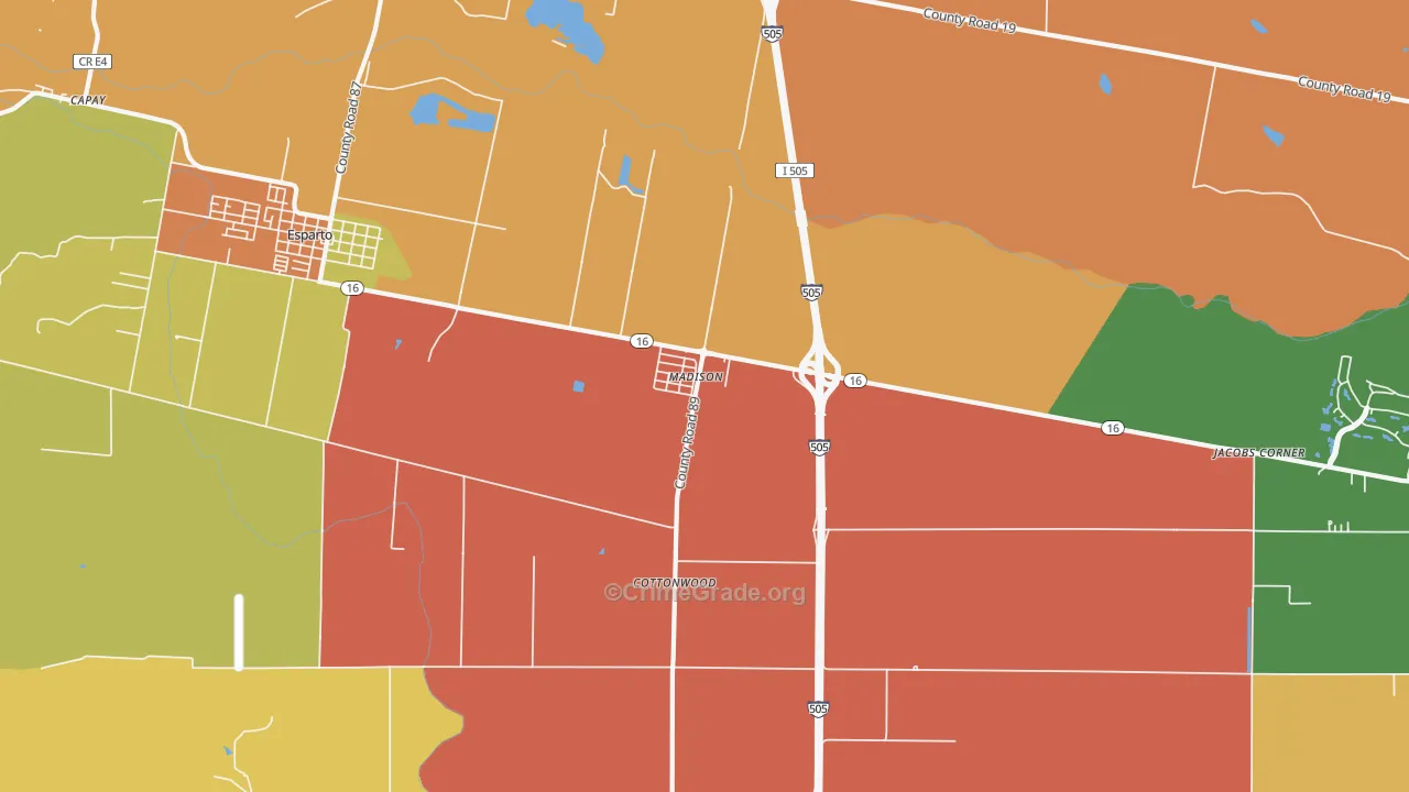 Madison, CA Map of Assault Rates