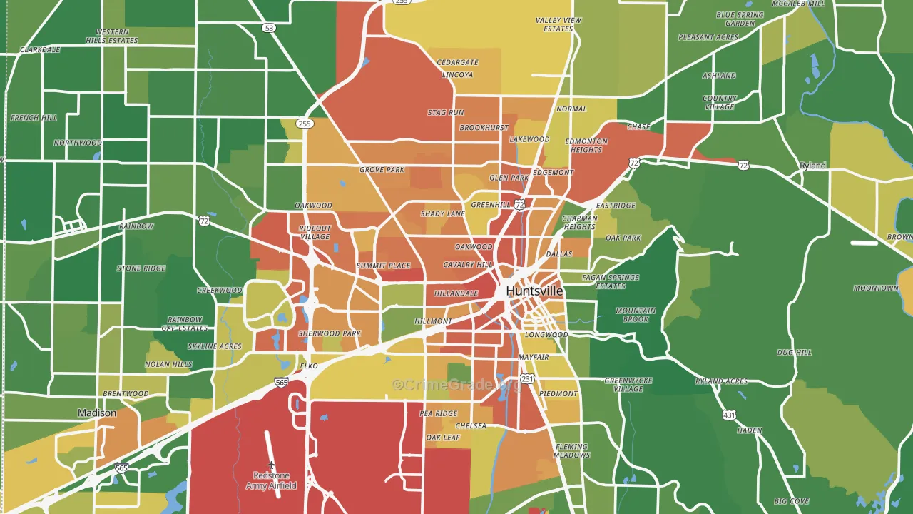 Madison County, AL Map of Assault Rates