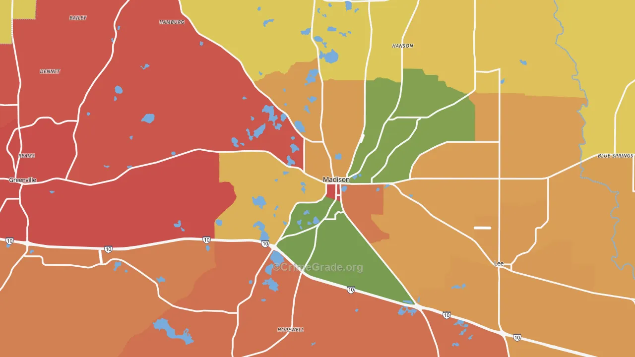 Madison County, FL Map of Assault Rates