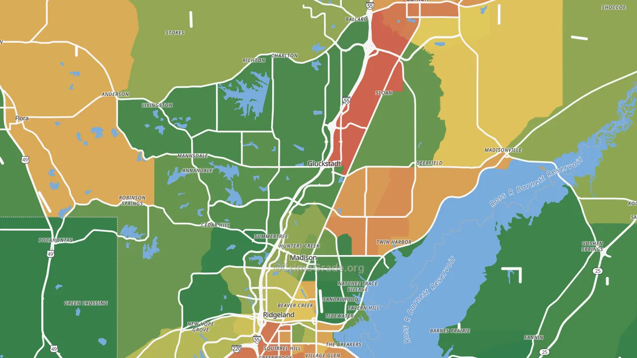 Madison County, MS Map of Assault Rates