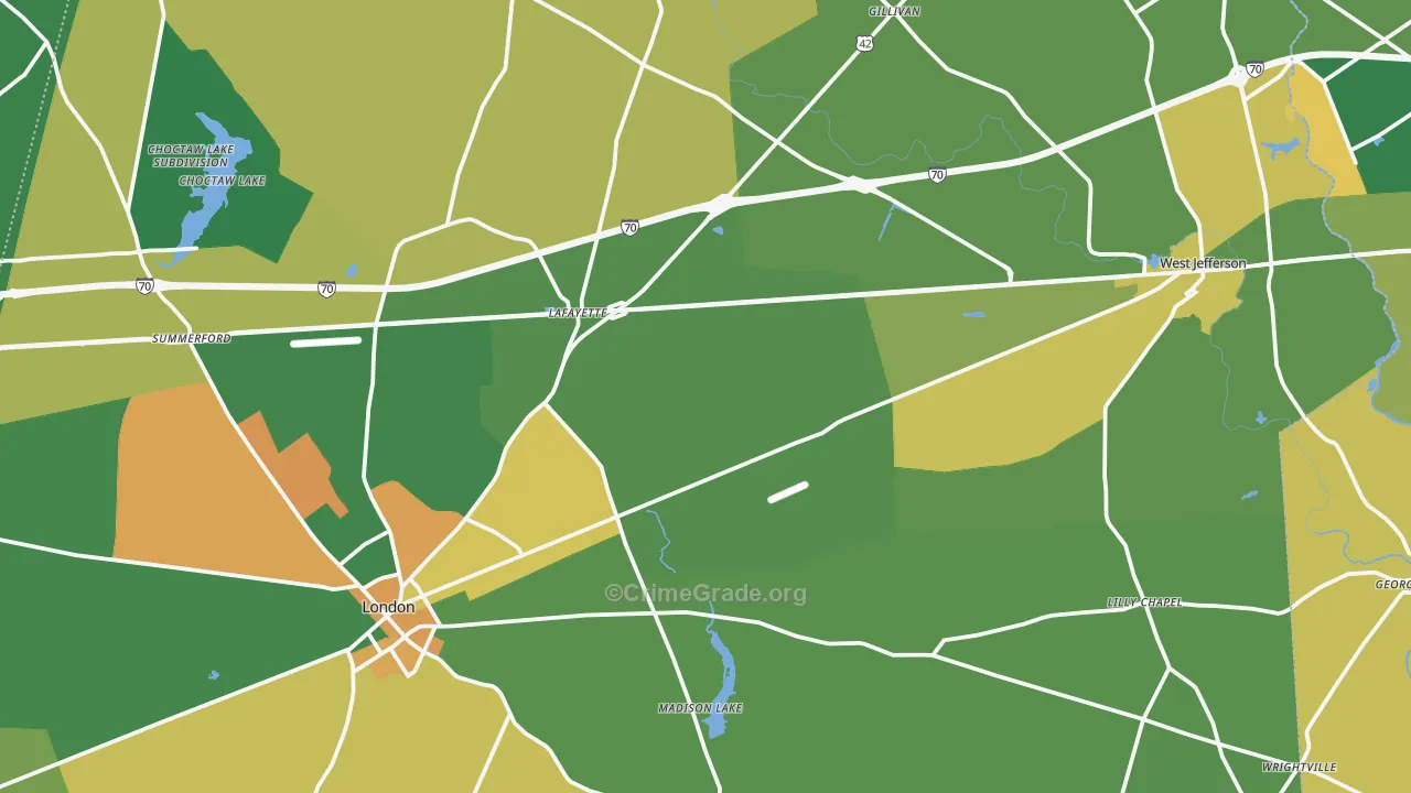 Madison County, OH Map of Assault Rates