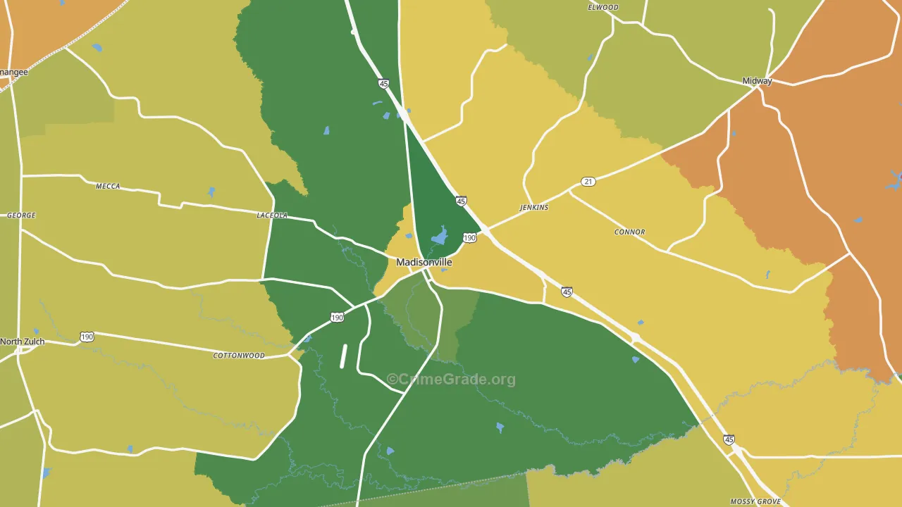 Madison County, TX Map of Assault Rates