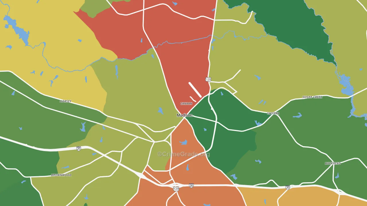 Madison, GA Map of Assault Rates