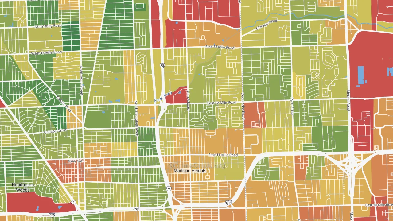 Madison Heights, MI Map of Assault Rates