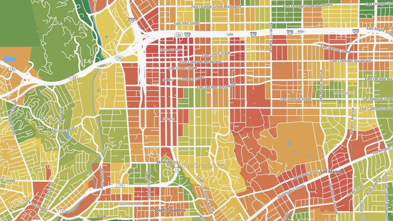 Madison Heights, Pasadena, CA Map of Assault Rates