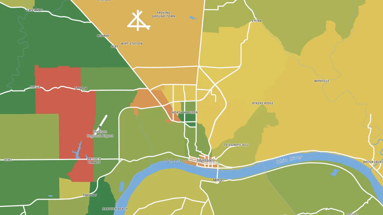 Madison, IN Map of Assault Rates