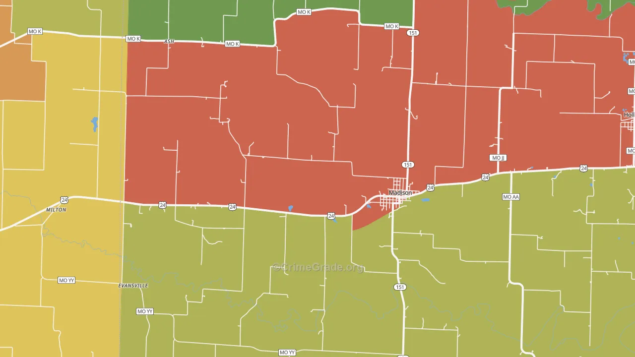 Madison, MO Map of Assault Rates