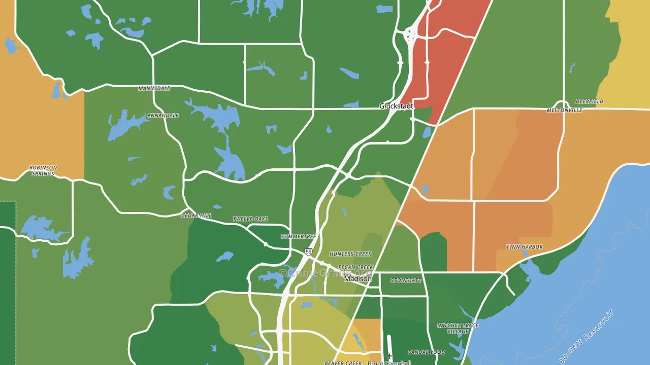 Madison, MS Map of Assault Rates