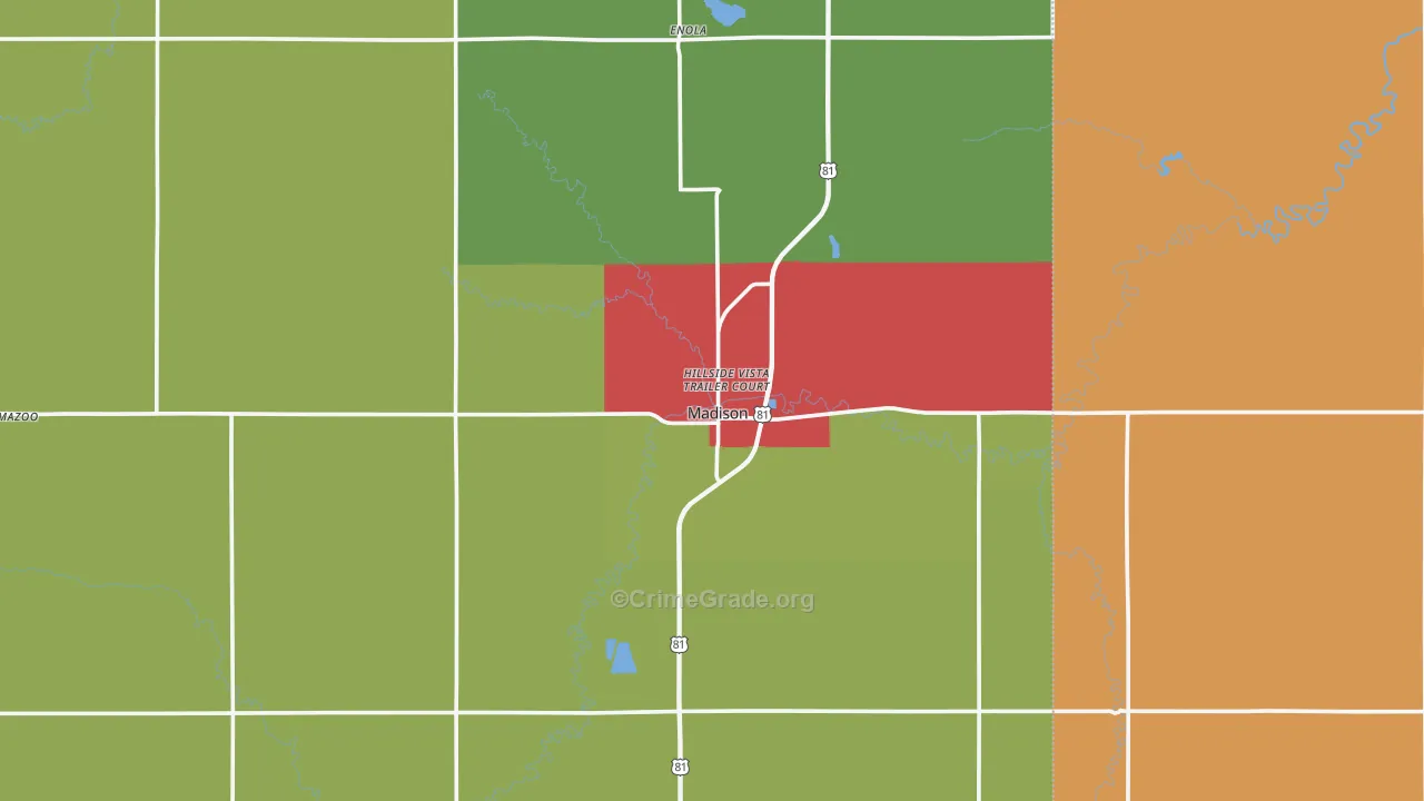 Madison, NE Map of Assault Rates