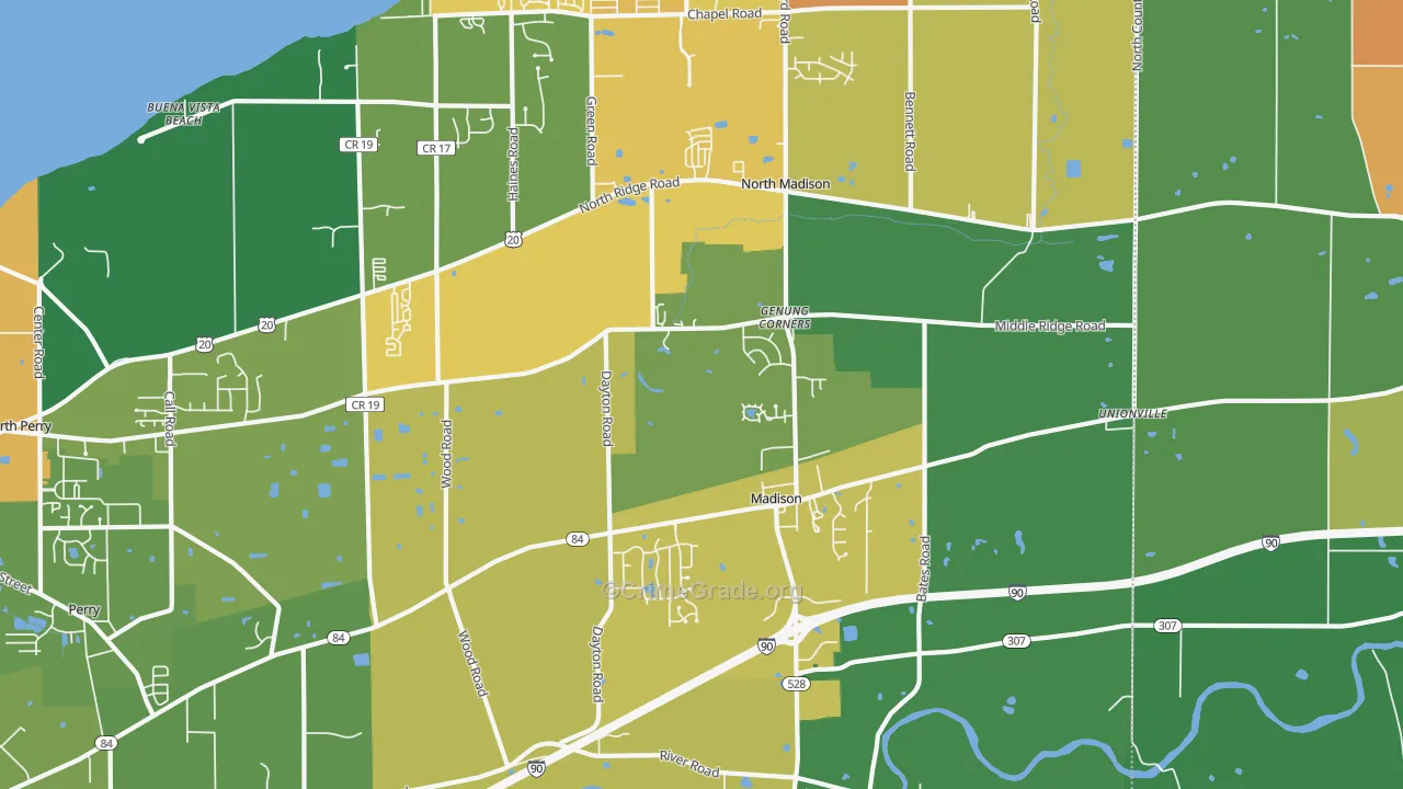 Madison, OH Map of Assault Rates
