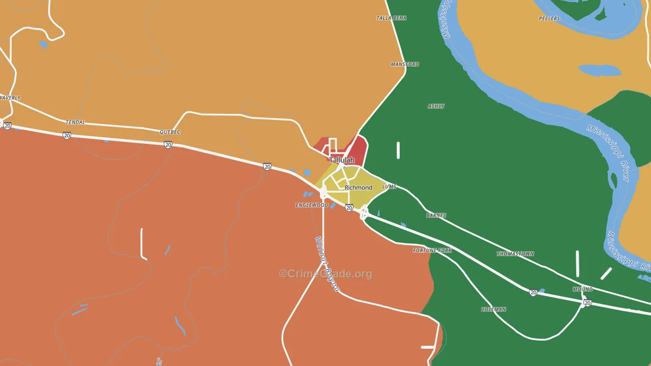 Madison Parish, LA Map of Assault Rates