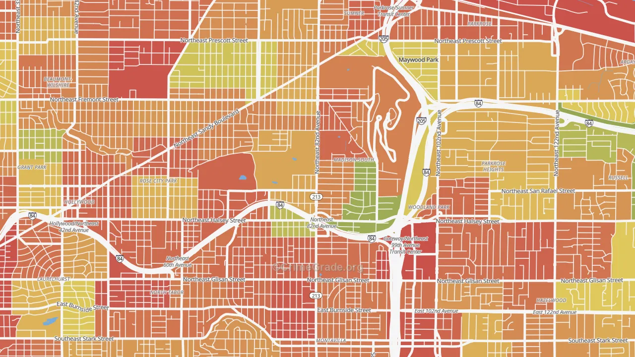 Madison South, Portland, OR Map of Assault Rates