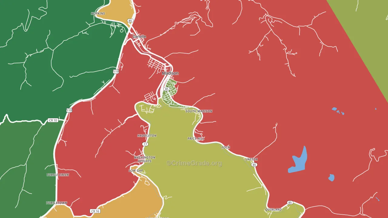 Madison, WV Map of Assault Rates
