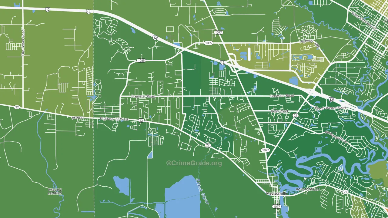 Madisonville, LA Map of Assault Rates