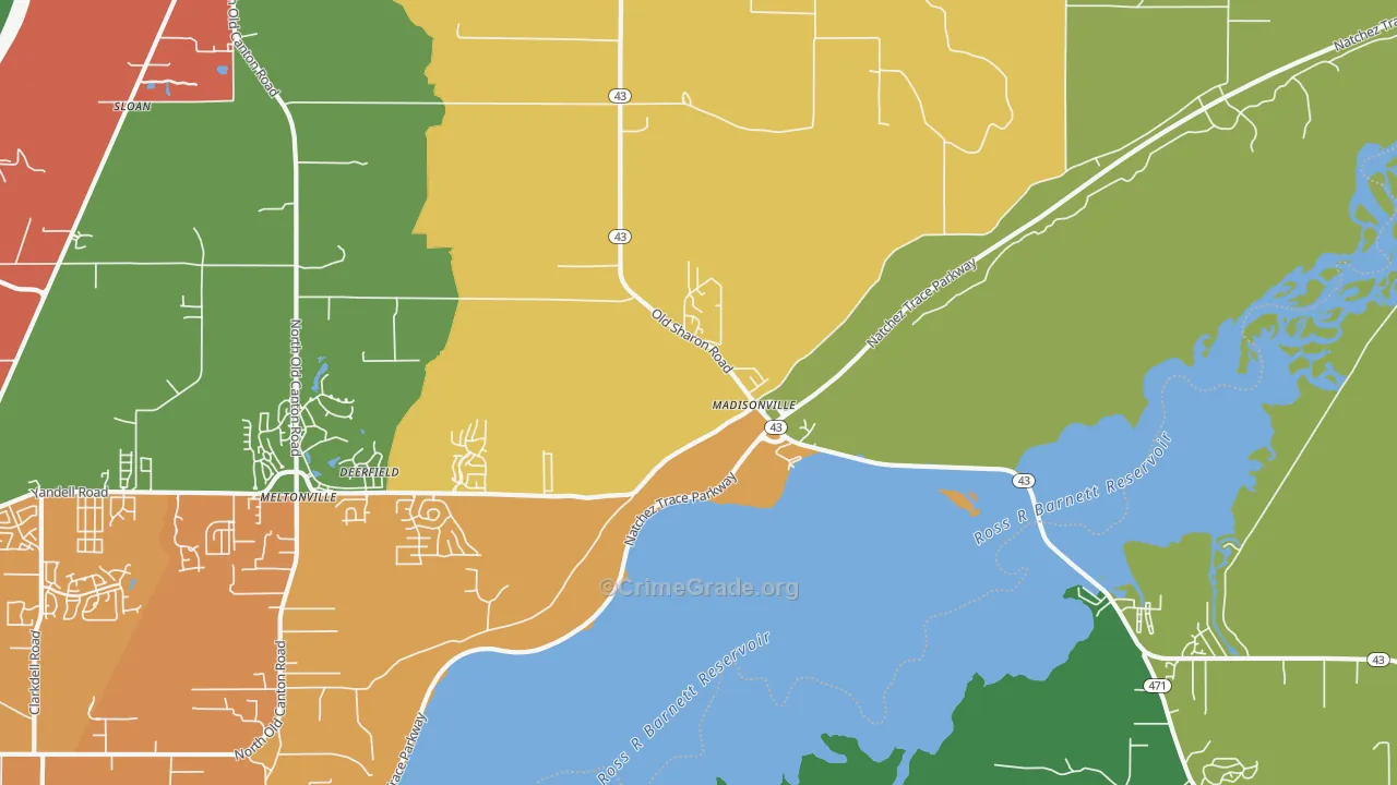 Madisonville, MS Map of Assault Rates